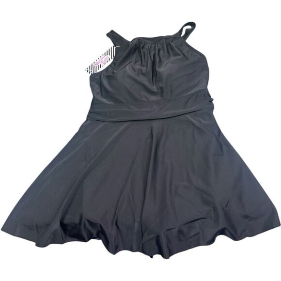 Black High Neck Tummy Control Swimdress - Picture 6 of 12